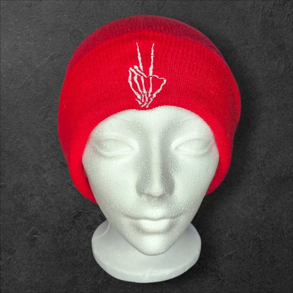 UNKNOWN Red Toque with Skeleton Peace Sign